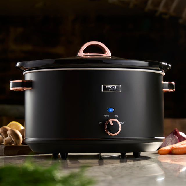 Cooks Professional 8L Slow Cooker | Black / Rose Gold