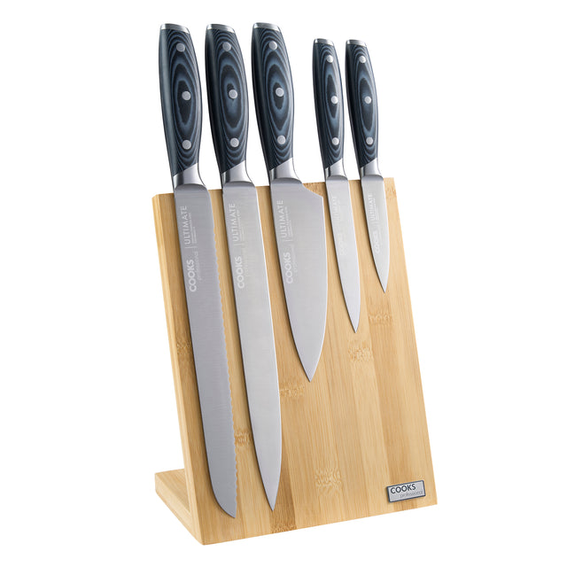 Cooks Professional ULTIMATE 5 Piece Knife Set with Magnetic Bamboo Knife Block