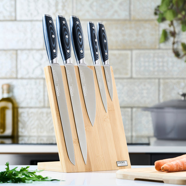 Cooks Professional ULTIMATE 5 Piece Knife Set with Magnetic Bamboo Knife Block