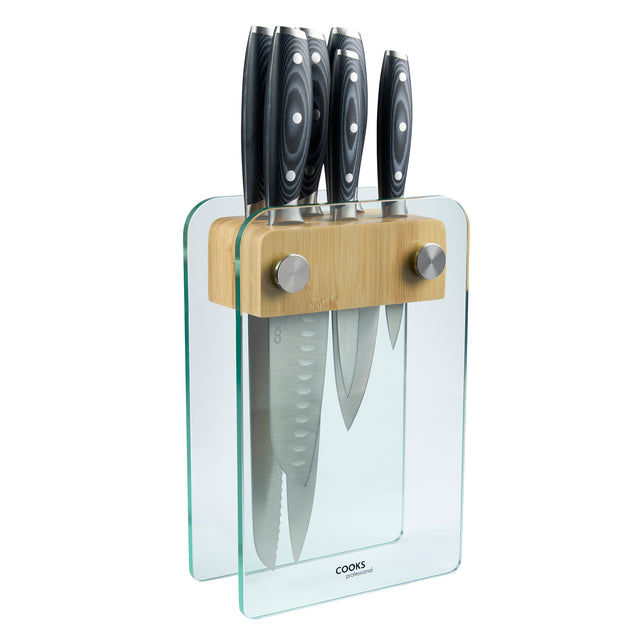 Cooks Professional ULTIMATE 6 Piece Knife Set with Glass and Bamboo Knife Block