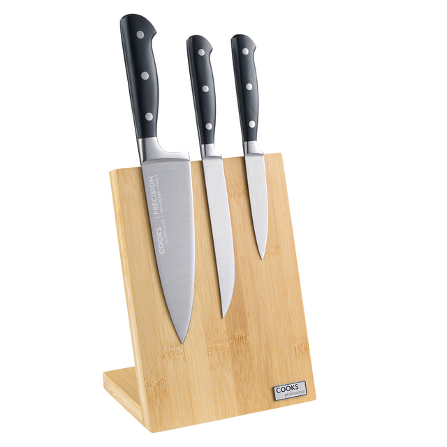 Cooks Professional PRECISION 3 Piece Knife Set with Magnetic Bamboo Knife Block