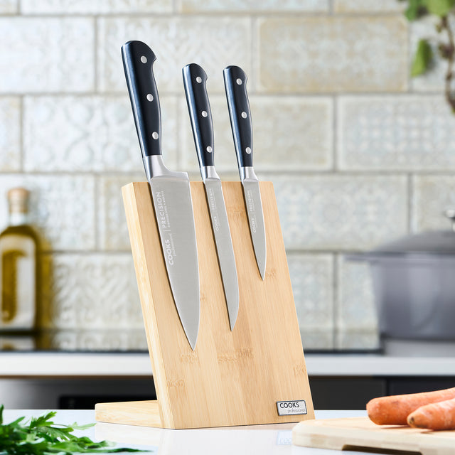 Cooks Professional PRECISION 3 Piece Knife Set with Magnetic Bamboo Knife Block