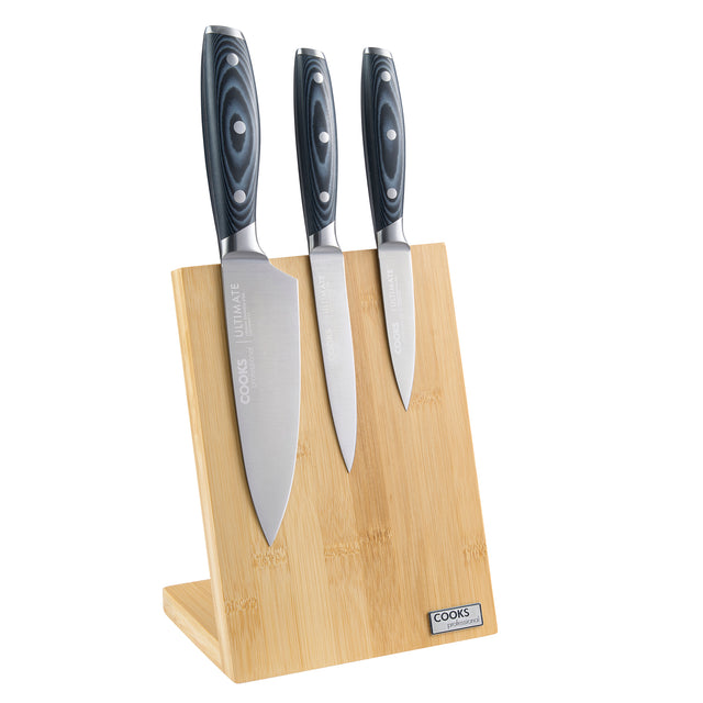 Cooks Professional ULTIMATE 3 Piece Knife Set with Magnetic Bamboo Knife Block