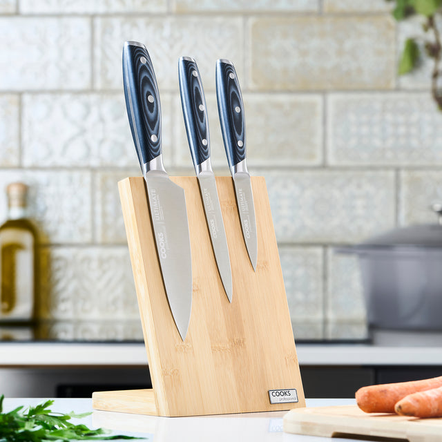 Cooks Professional ULTIMATE 3 Piece Knife Set with Magnetic Bamboo Knife Block