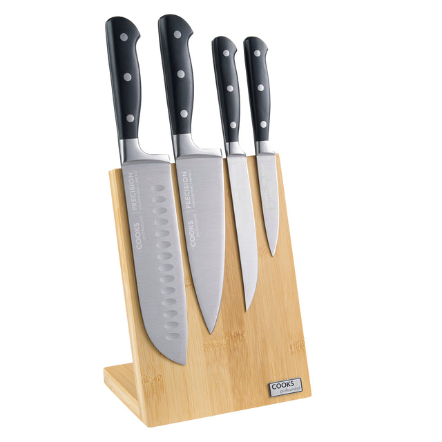 Cooks Professional PRECISION 4 Piece Knife Set with Magnetic Bamboo Knife Block