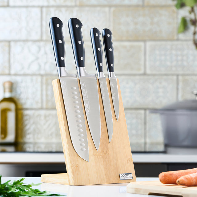 Cooks Professional PRECISION 4 Piece Knife Set with Magnetic Bamboo Knife Block