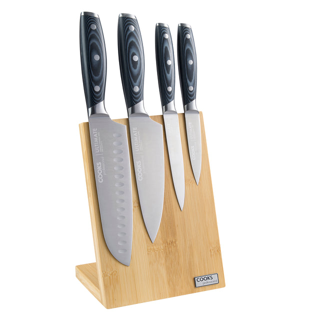 Cooks Professional ULTIMATE 4 Piece Knife Set with Magnetic Bamboo Knife Block