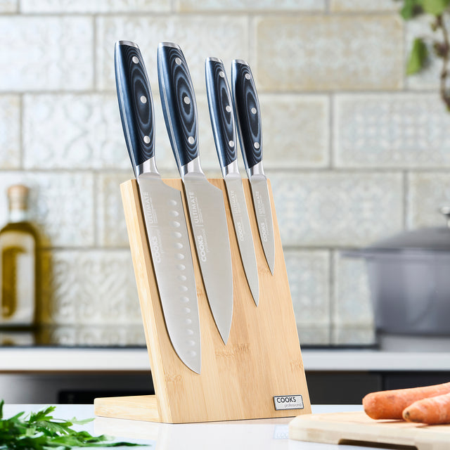 Cooks Professional ULTIMATE 4 Piece Knife Set with Magnetic Bamboo Knife Block