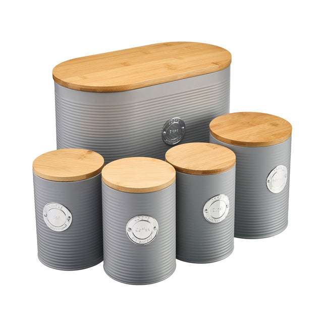Cooks Professional 5 Piece Kitchen Storage Set with Bamboo Lids | Grey / Silver