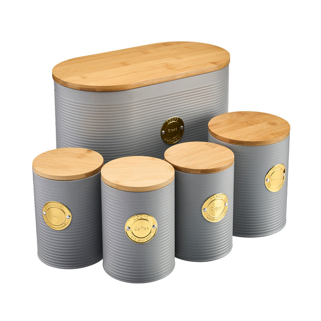 Cooks Professional 5 Piece Kitchen Storage Set with Bamboo Lids | Grey / Gold