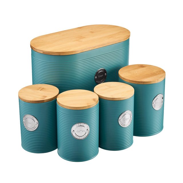 Cooks Professional 5 Piece Kitchen Storage Set with Bamboo Lids | Teal / Silver