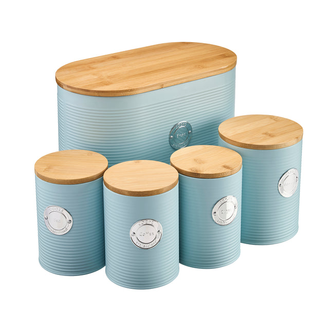 Cooks Professional 5 Piece Kitchen Storage Set with Bamboo Lids | Blue / Silver