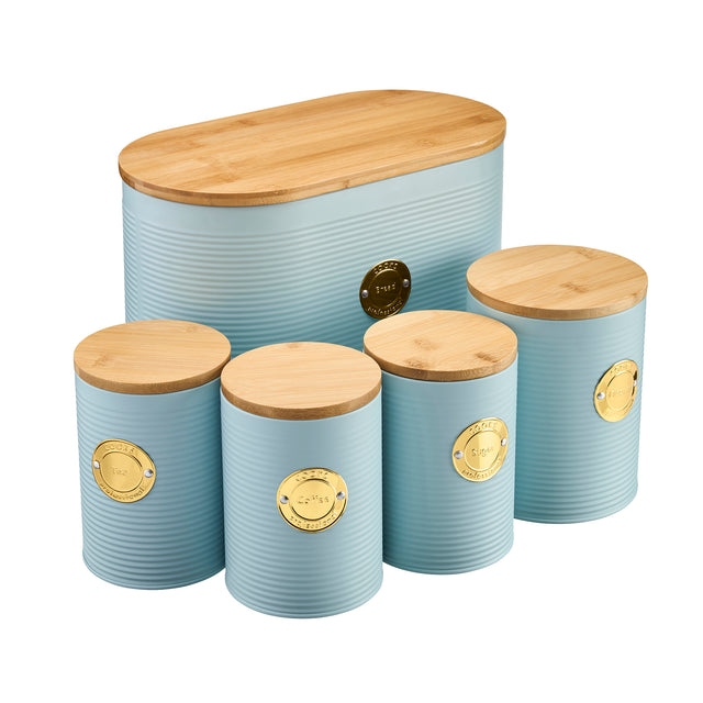 Cooks Professional 5 Piece Kitchen Storage Set with Bamboo Lids | Blue / Gold