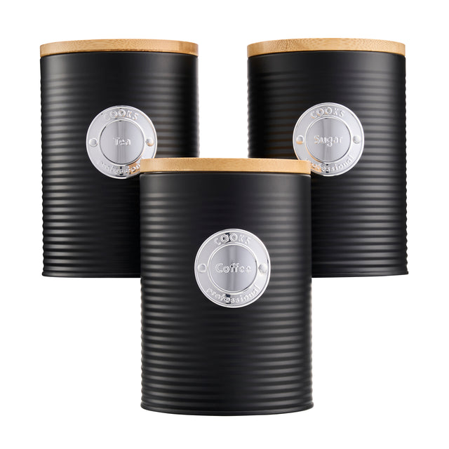 Cooks Professional 5 Piece Kitchen Storage Set with Bamboo Lids | Black / Silver