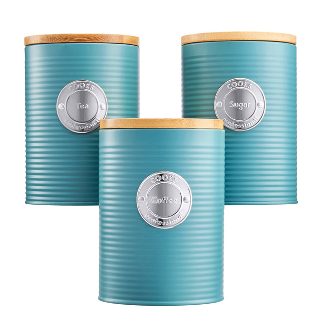 Cooks Professional 3 Piece Kitchen Storage Set with Bamboo Lids | Teal / Silver