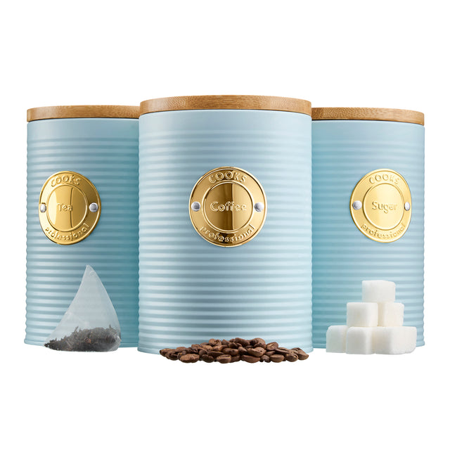 Cooks Professional 3 Piece Kitchen Storage Set with Bamboo Lids | Blue / Gold