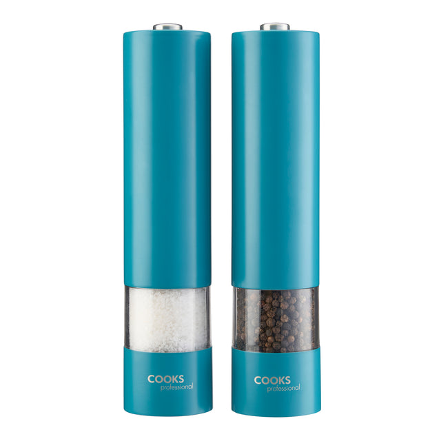Cooks Professional Electric Salt and Pepper Mill Set with Bamboo Base | Teal