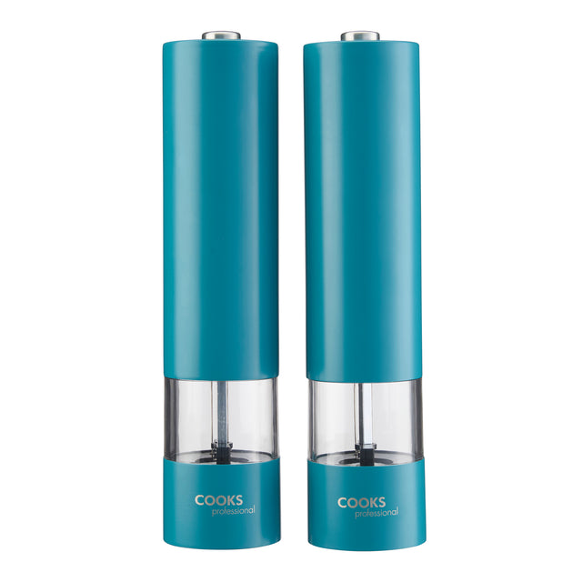 Cooks Professional Electric Salt and Pepper Mill Set with Bamboo Base | Teal