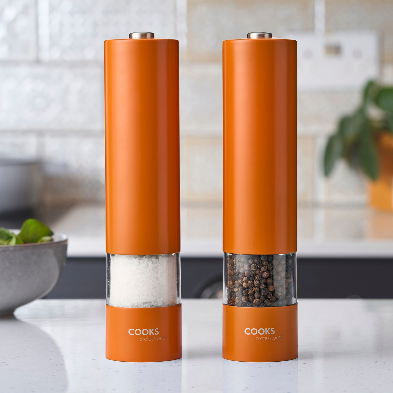 Cooks Professional Electric Salt and Pepper Mill Set | Orange