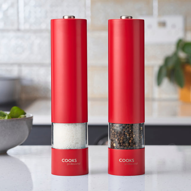Cooks Professional Electric Salt and Pepper Mill Set  | Red