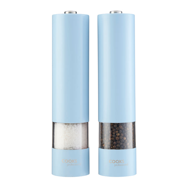 Cooks Professional Electric Salt and Pepper Mill Set with Bamboo Base | Blue