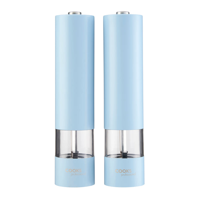 Cooks Professional Electric Salt and Pepper Mill Set with Bamboo Base | Blue