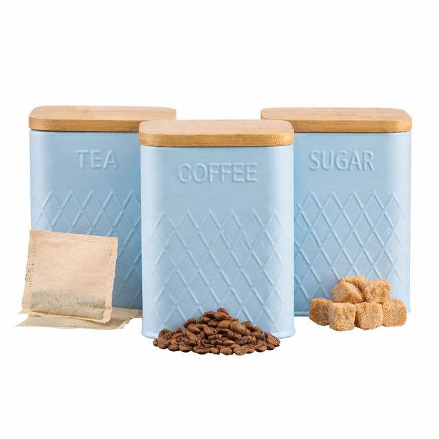 Cooks Professional 3 Piece Square Kitchen Storage Set with Bamboo Lids | Blue