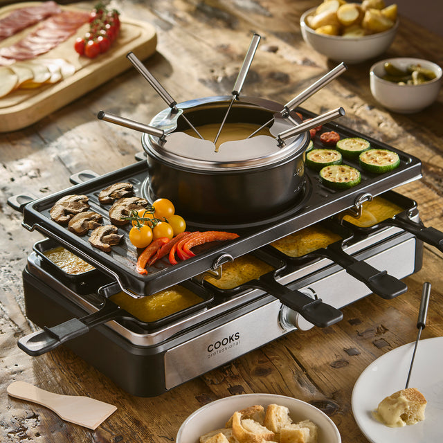 Cooks Professional Electric 2-in-1 Raclette Grill and Fondue | 8 Person