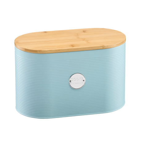 Cooks Professional Bread Bin, Linen Bag and Bamboo Board Set | Blue / Silver