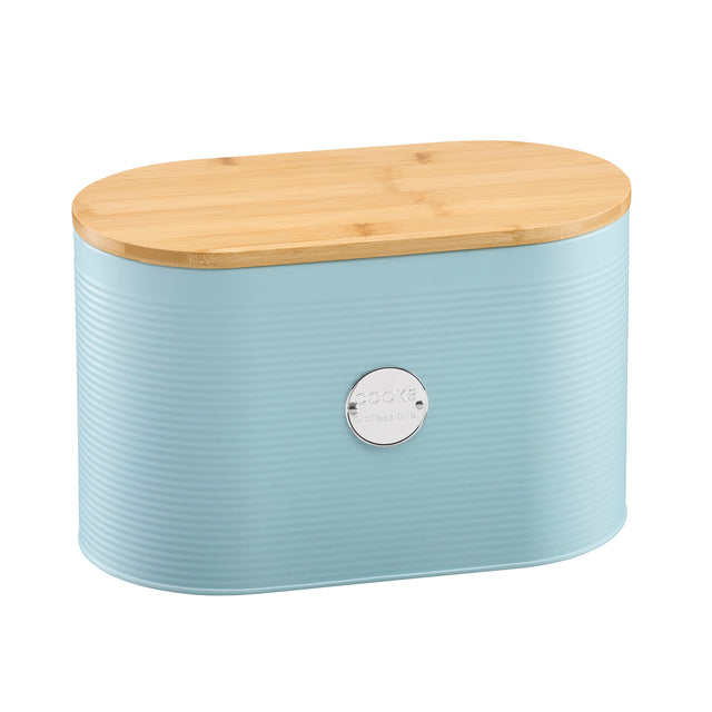 Cooks Professional Bread Bin, Linen Bag and Bamboo Board Set | Blue / Silver
