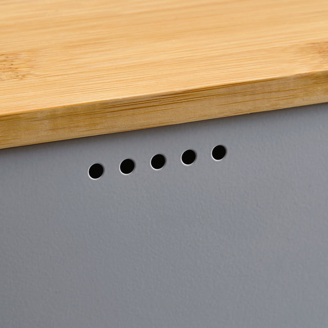 Cooks Professional Bread Bin, Linen Bag and Bamboo Board Set | Grey / Silver