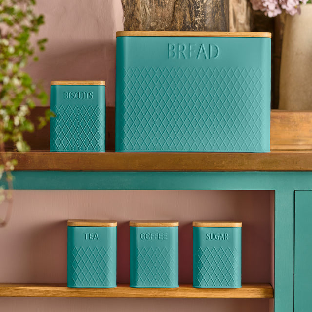 Cooks Professional 5 Piece Square Kitchen Storage Set with Bamboo Lids | Teal