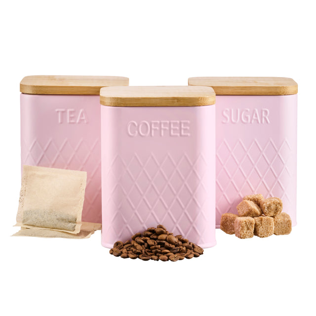 Cooks Professional 5 Piece Square Kitchen Storage Set with Bamboo Lids | Pink