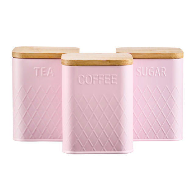 Cooks Professional 3 Piece Square Kitchen Storage Set with Bamboo Lids | Pink