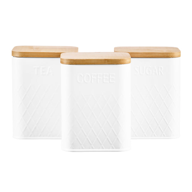 Cooks Professional 3 Piece Square Kitchen Storage Set with Bamboo Lids | White