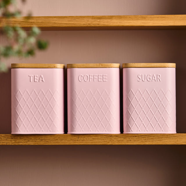 Cooks Professional 3 Piece Square Kitchen Storage Set with Bamboo Lids | Pink