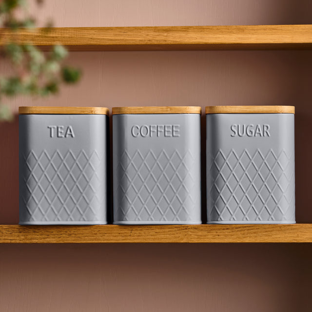 Cooks Professional 3 Piece Square Kitchen Storage Set with Bamboo Lids | Grey