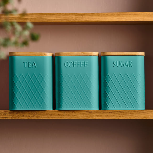 Cooks Professional 3 Piece Square Kitchen Storage Set with Bamboo Lids | Teal