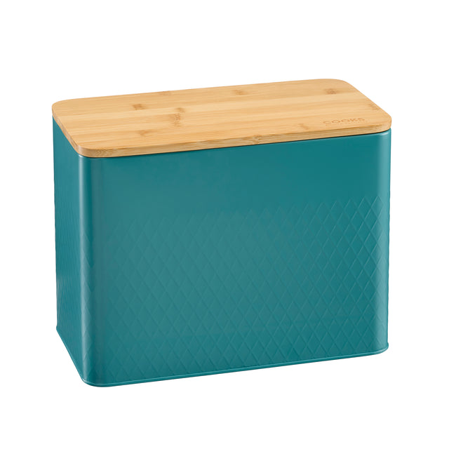 Cooks Professional Bread Bin, Linen Bag and Bamboo Board Set | Teal
