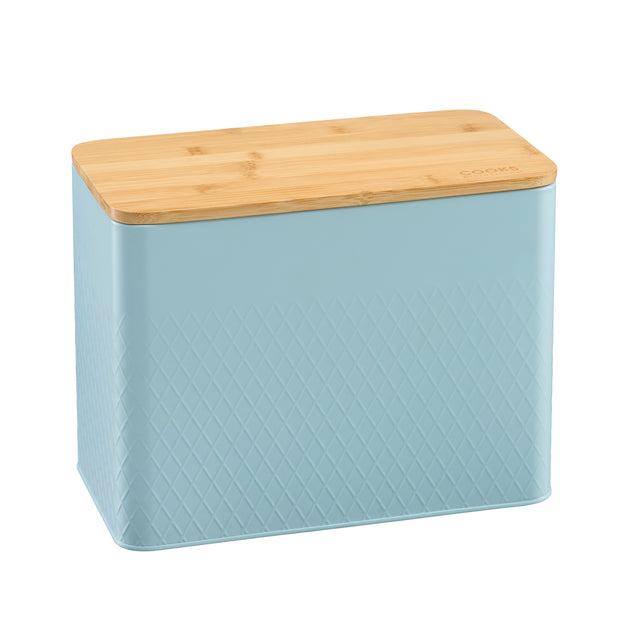 Cooks Professional Bread Bin, Linen Bag and Bamboo Board Set | Blue