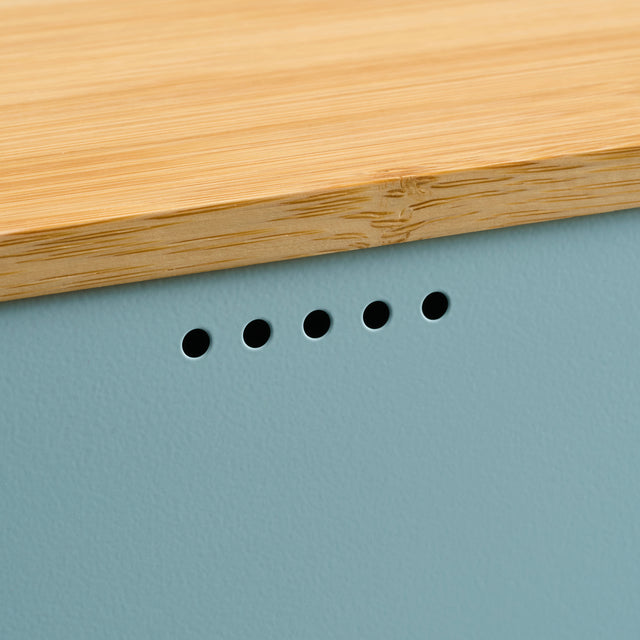 Cooks Professional Bread Bin, Linen Bag and Bamboo Board Set | Blue