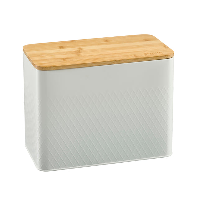 Cooks Professional Bread Bin, Linen Bag and Bamboo Board Set | White
