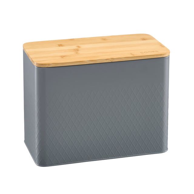 Cooks Professional Bread Bin, Linen Bag and Bamboo Board Set | Grey