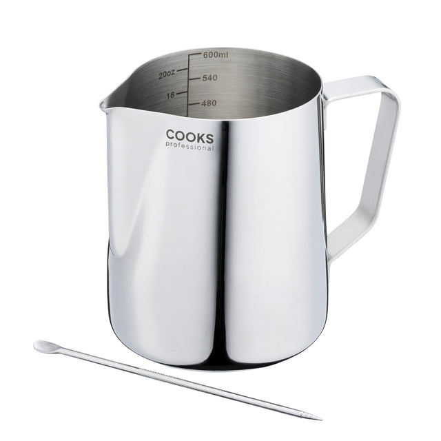 Cooks Professional Stainless Steel 600ml Milk Steaming Jug | Latte Art Pen Included