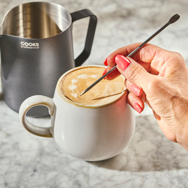 Cooks Professional Stainless Steel 350ml Milk Steaming Jug | Black | Latte Art Pen Included