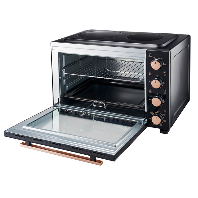 Cooks Professional 48L Mini Oven with 2 Ceramic Hobs | Black / Copper