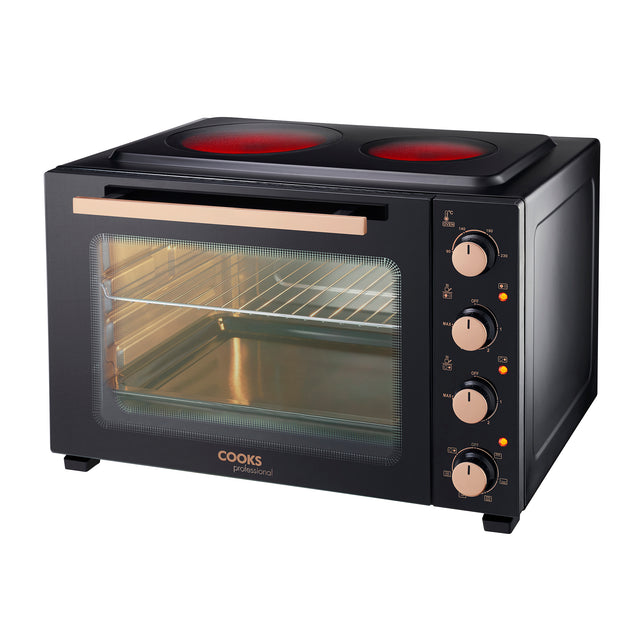 Cooks Professional 48L Mini Oven with 2 Ceramic Hobs | Black / Copper