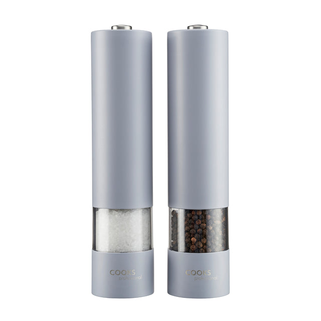 Cooks Professional Electric Salt and Pepper Mill Set with Bamboo Base | Grey