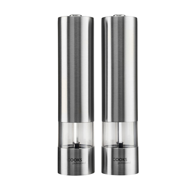 Cooks Professional Electric Salt and Pepper Mill Set with Bamboo Base | Stainless Steel