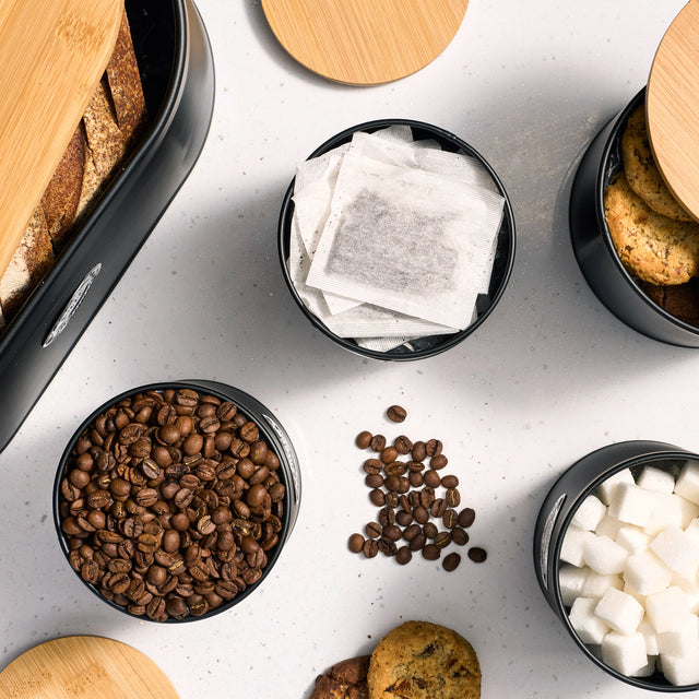 Cooks Professional 5 Piece Kitchen Storage Set with Bamboo Lids | Black / Silver
